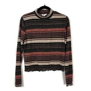 Candie's Sheer Y2K 90s Mock Neck Metallic Stripes L/S Top Size XL Junior Candies